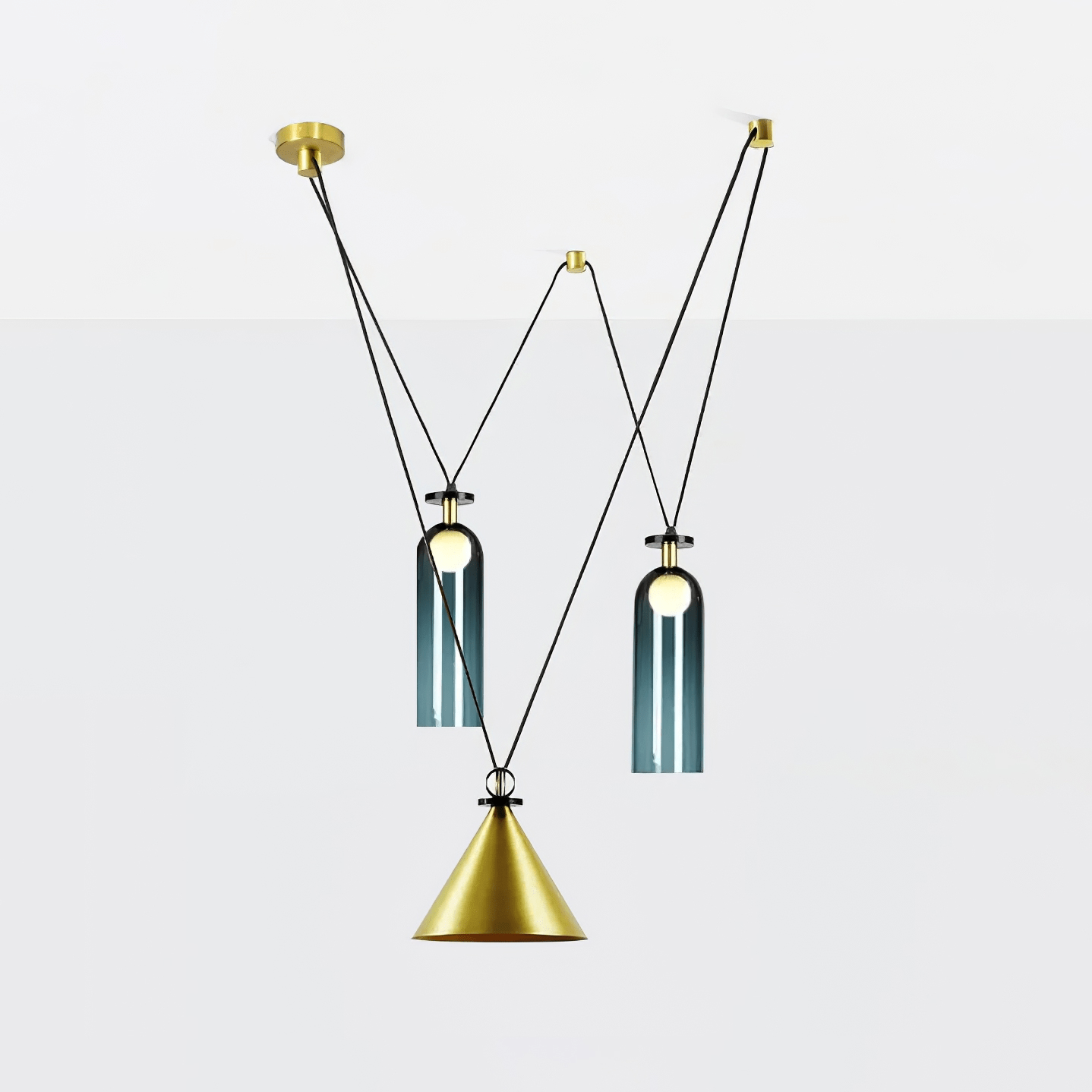 Geometrisk lysekrone, modulære glasskærme, E14-fatning, guld eller sort
