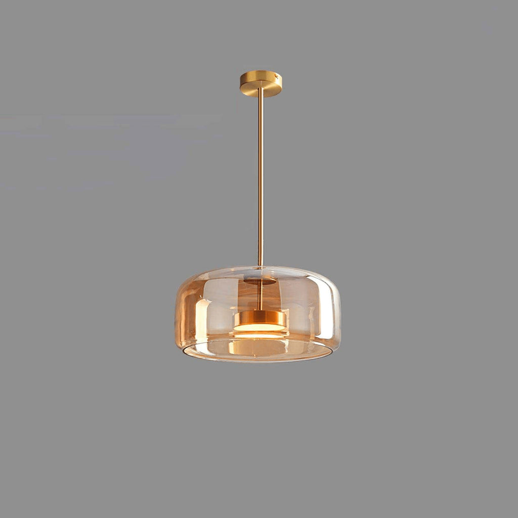 Spherical glass pendant light casting a warm ambient glow