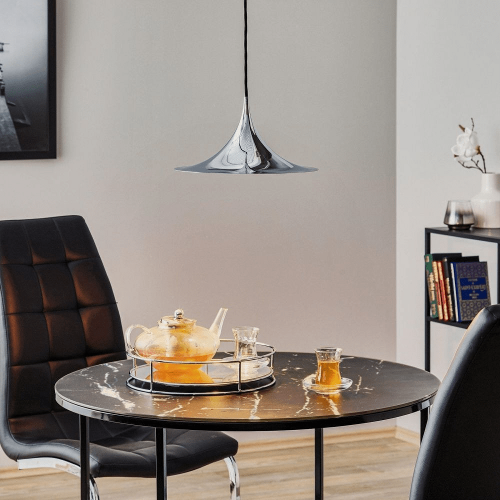 Semi pendel, bueformet spunset aluminiums-skærm, E26/E27, fast installation