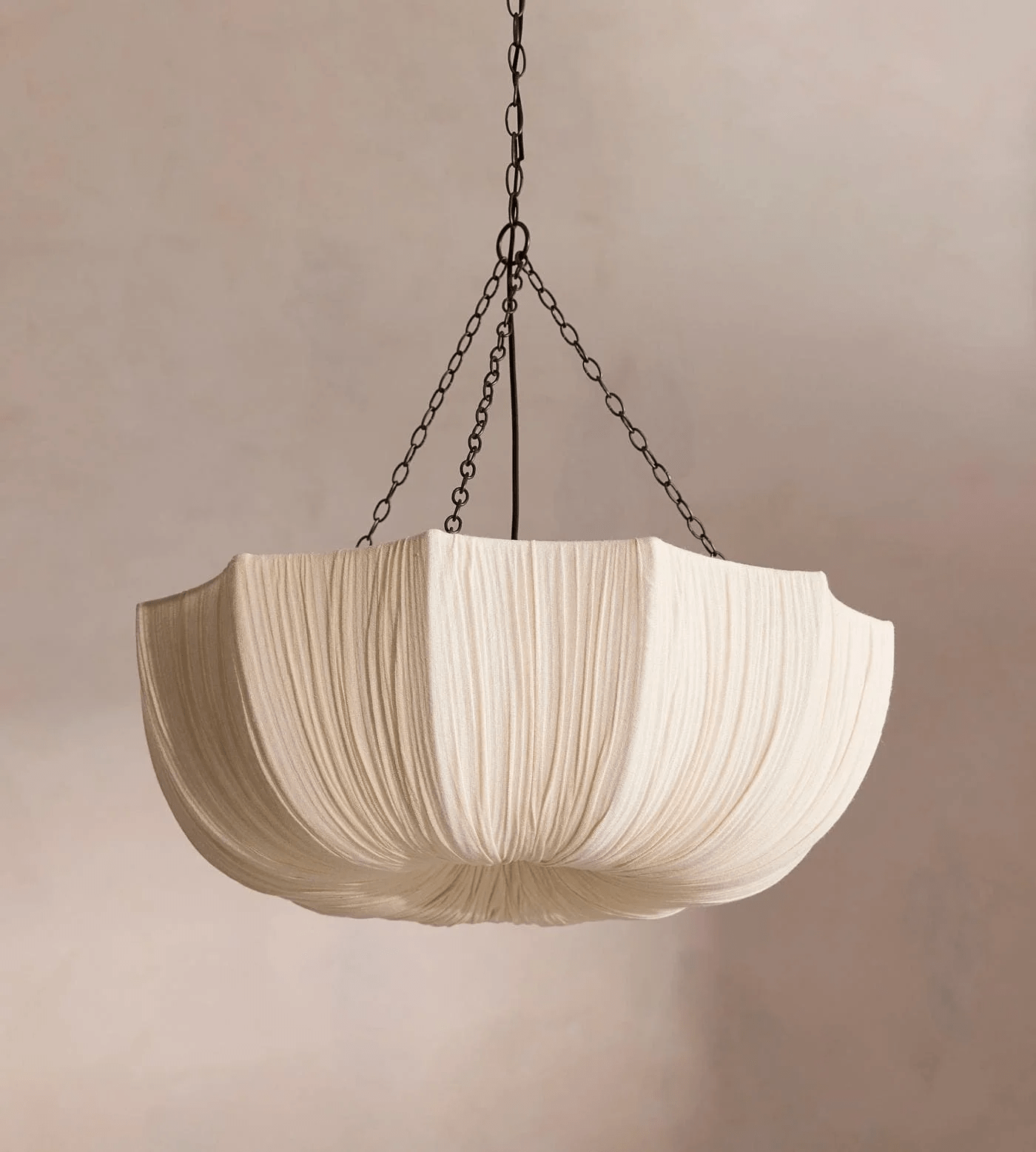 Cotton pendant shade detail highlighting the woven fabric