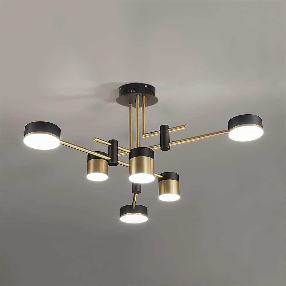 Spider chandelier showing gold and black arms reaching outward