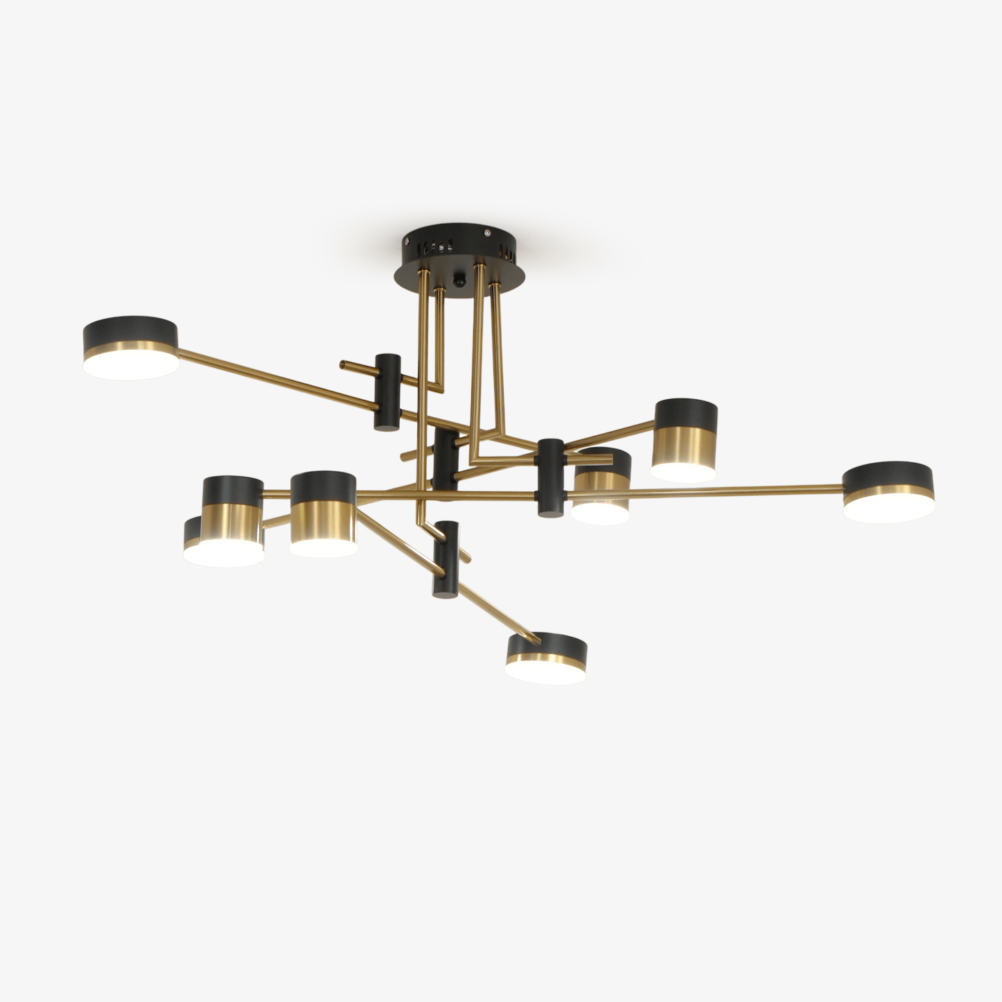 Spider chandelier detail of a gold-accented shade end