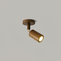 Natural wood shade track spotlight mounted on a ceiling