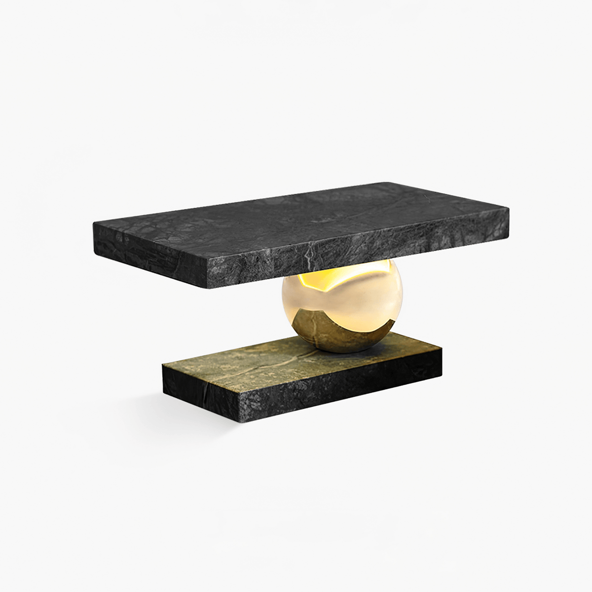 Clérachic charcoal marble table lamp with its brass sphere base, shown unlit on a plain white studio background.