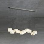 Ten-head Ivnoros alabaster chandelier in silver, its cubes running the full length of the ceiling bar.