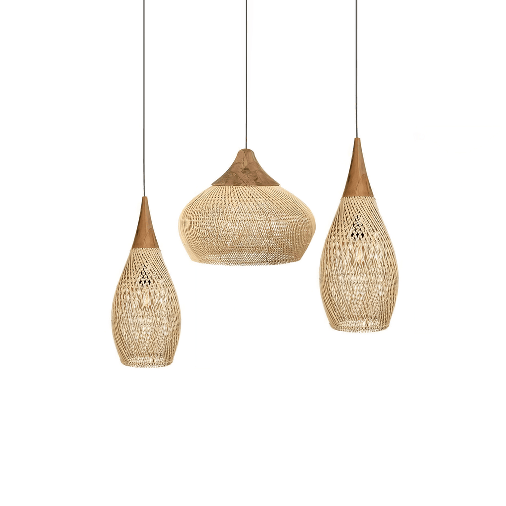 Rattan Pendant Light, Handwoven Shade, Wood Body, E27