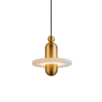 Saturn alabaster pendant light in the gold finish, single-disc version shown against a white backdrop