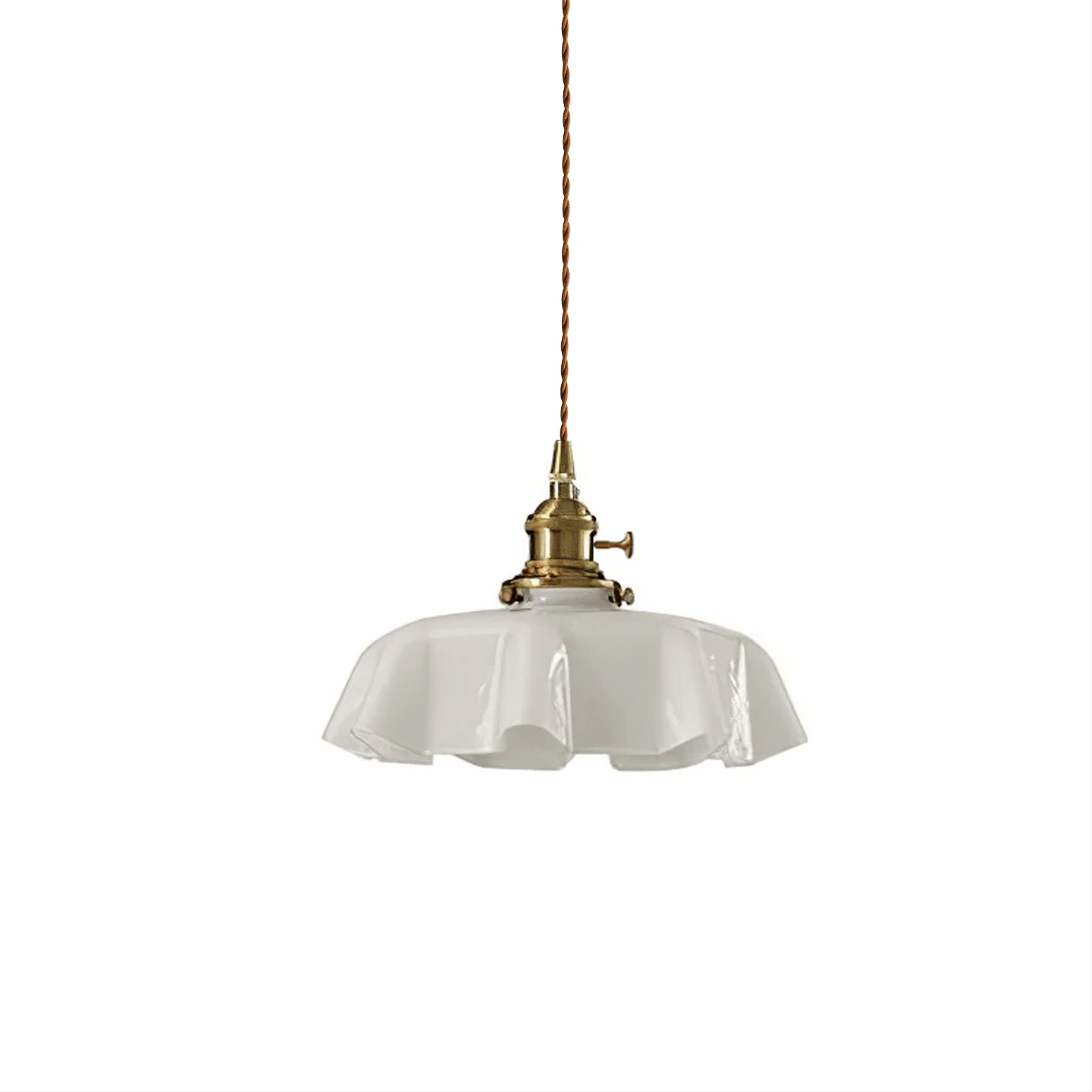 French Flower Pendant Light, Pleated Glass Shade, Brass, E27