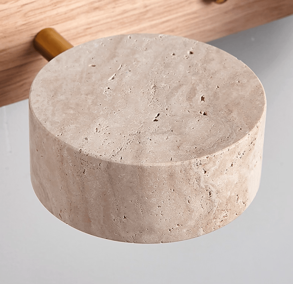 Travertine Duo Wall Light, Natural Stone Shades, Wood Frame, LED 3000K