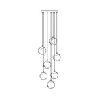 Line drawing of the seven-light Sultana chandelier and its wider round ceiling canopy.