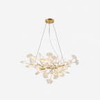 Gingko leaf chandelier suspended in a refined modern interior
