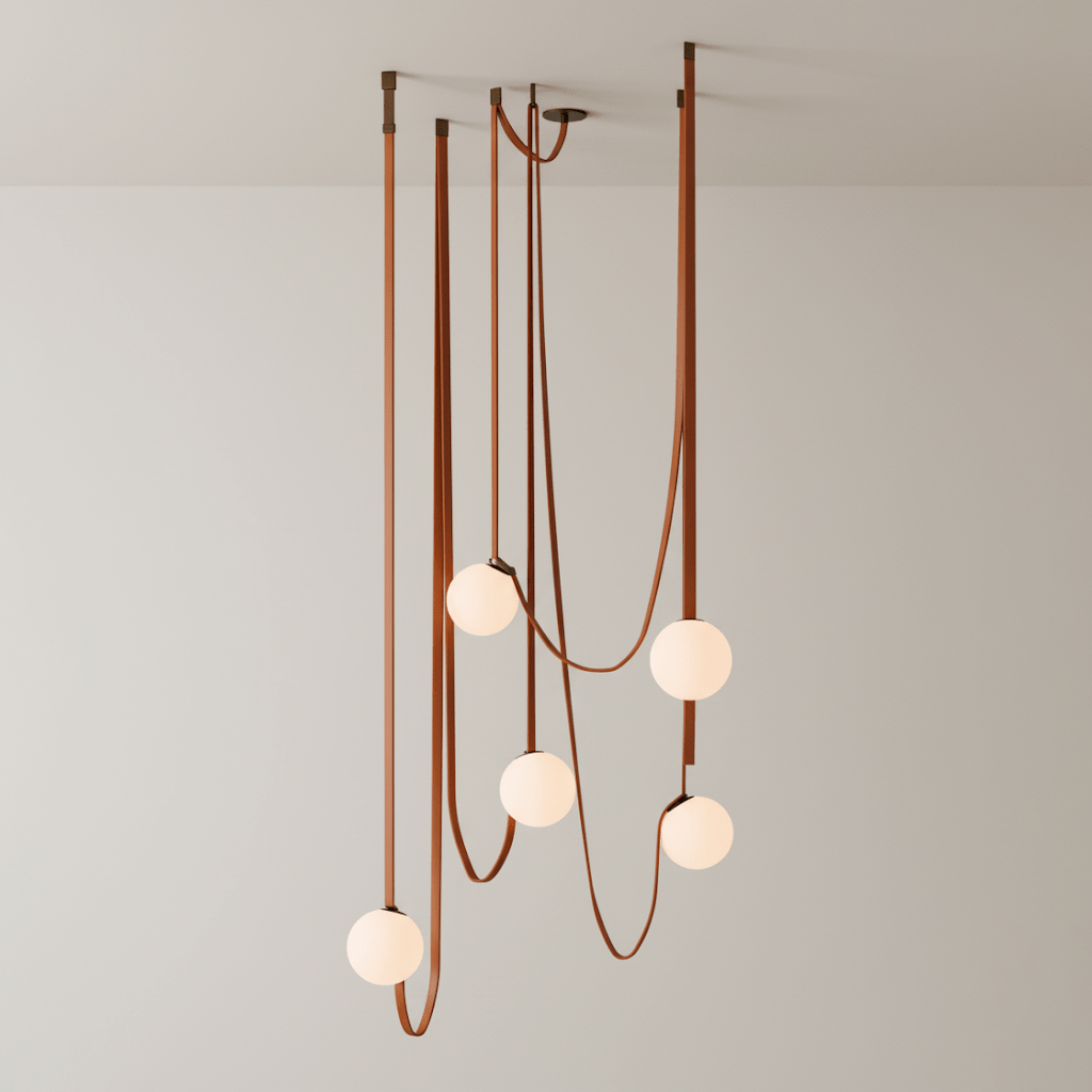 Belt pendant light installation detail showing canopy and belts