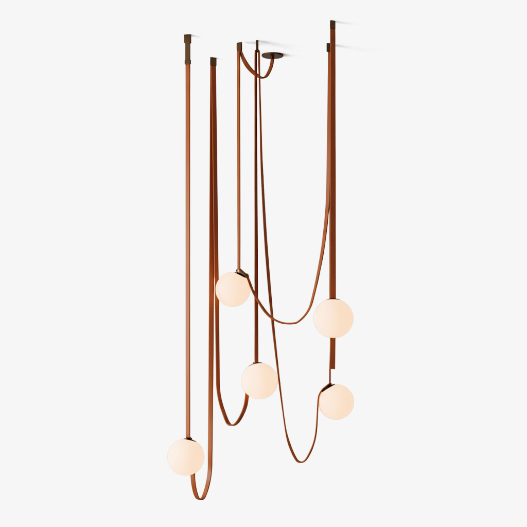 Multiple Belt Art Pendant Light hanging in a styled interior