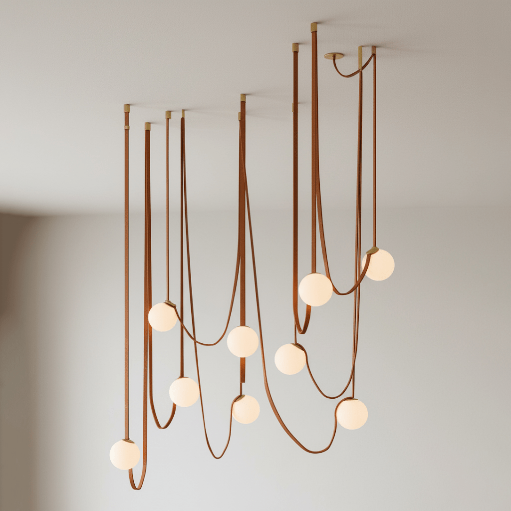 Belt pendant light belt routing and globe placement detail
