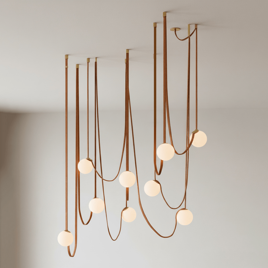 Belt pendant light close detail of woven canvas strap
