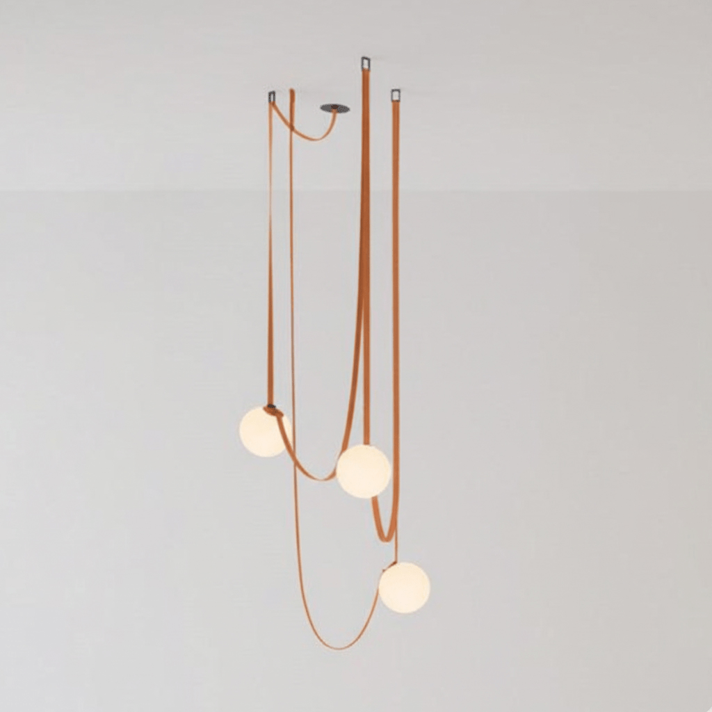 Belt pendant light glass globe and hardware detail