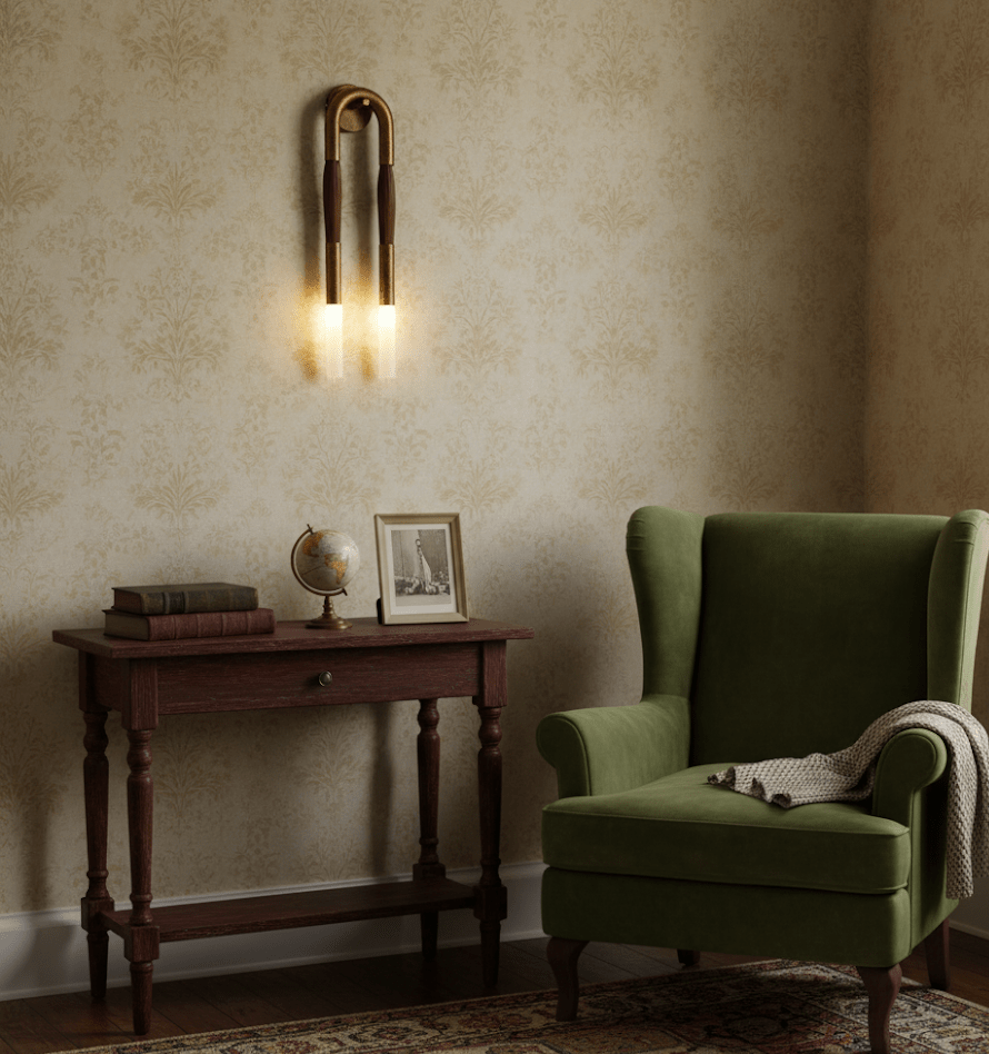 Detail of the horsehair wall lamp mane and mounting bracket