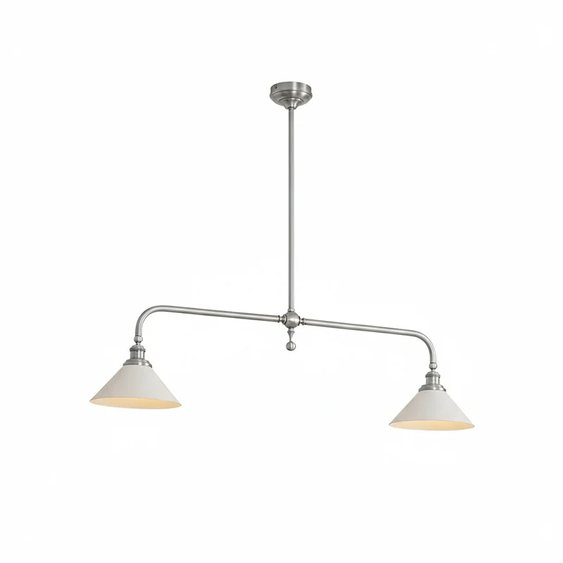 In a nickel finish, this Clérachic pendant sits unlit on white, its arms swept to either side.