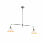 This Clérachic pendant, in a nickel finish, sits unlit on a plain white background, its stem centred above two shades.