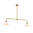 This brass-finish Clérachic pendant glows warm on white, its arms swept wide to two matching shades.