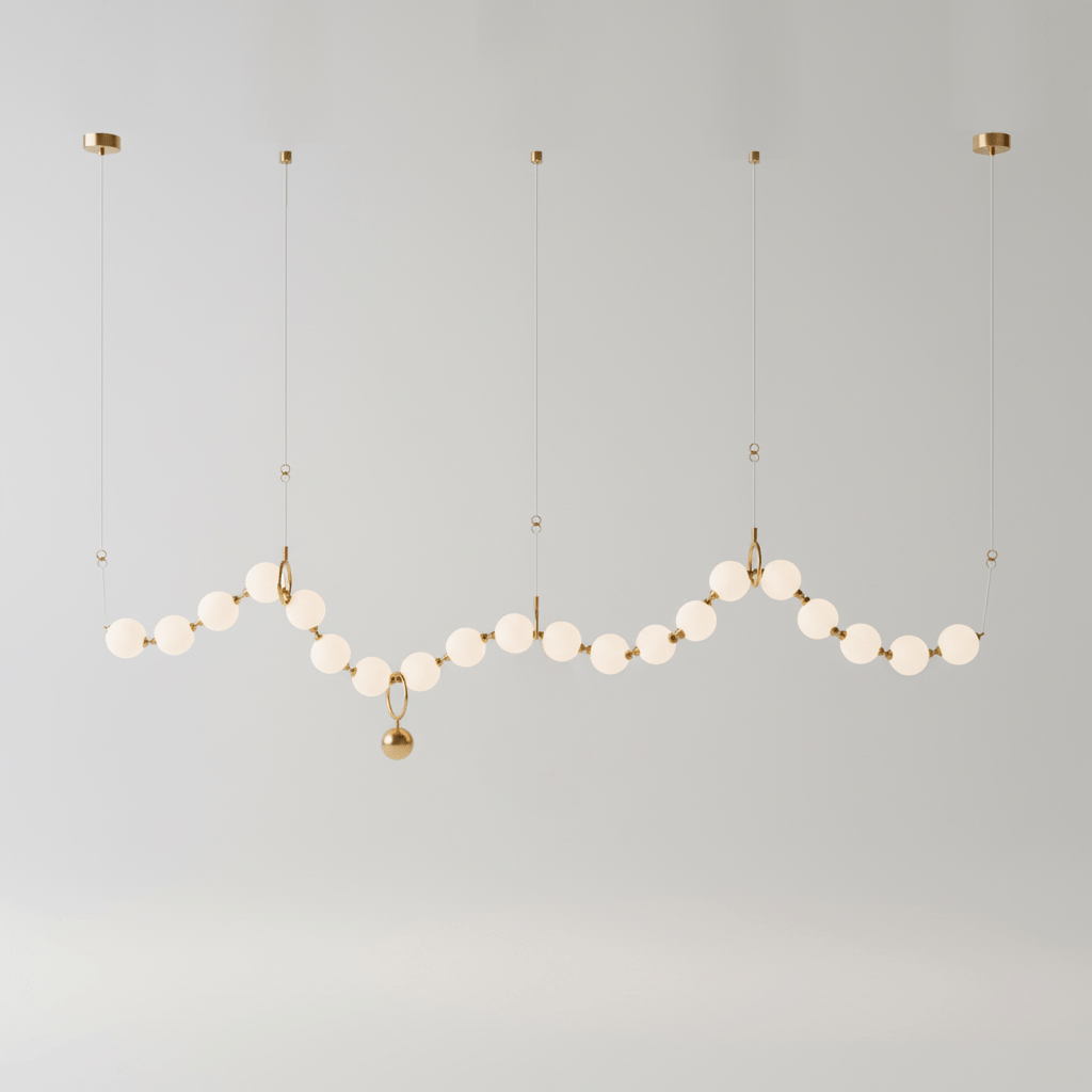 Necklace pendant light linear layout of white globes