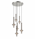A cluster of Clérachic pendants in pewter-toned metal hangs from a round ceiling plate, shown unlit against a plain white backdrop.