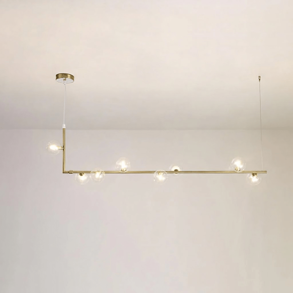 Geometric glass globe pendant light with slim steel rail