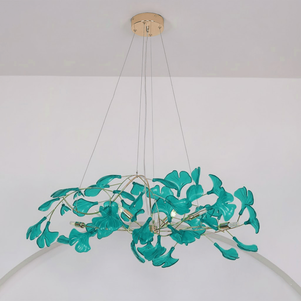 Lustre Feuille de Ginkgo, Feuilles en acrylique, Cadre or ou chrome, G9