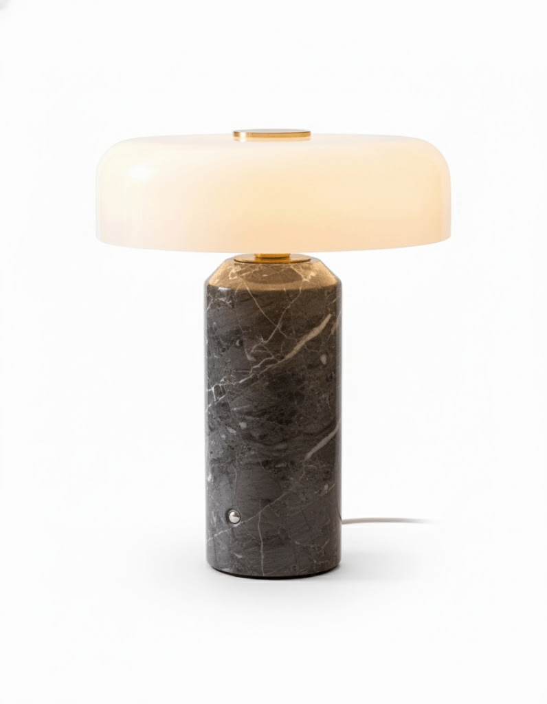 Table Lamp, Opaline Glass Shade, Marble Base, Cordless LED