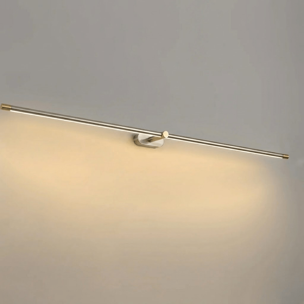 Linear wall lamp shown lit against a clean neutral wall