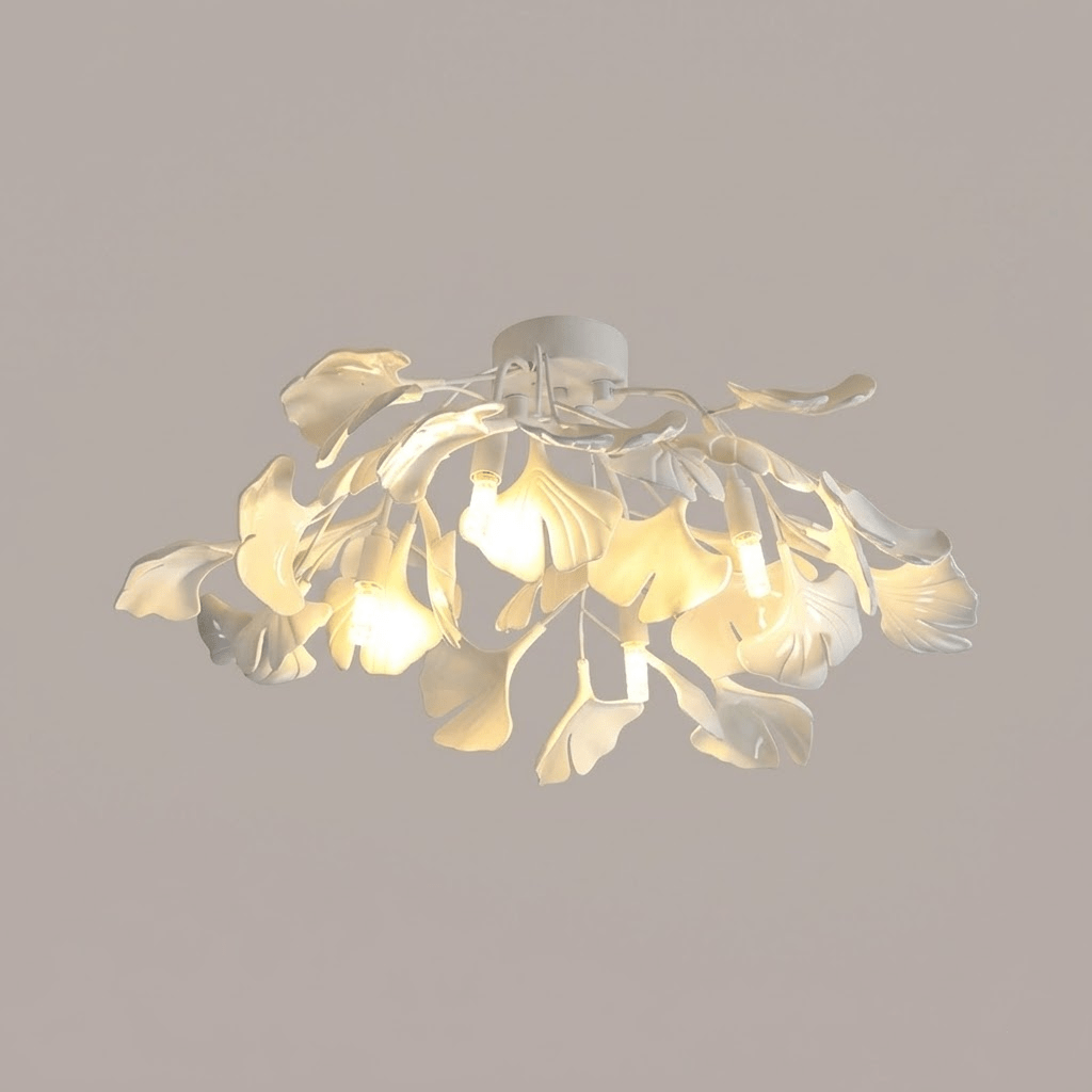 Layered ceramic ginkgo leaves with a gold metal frame