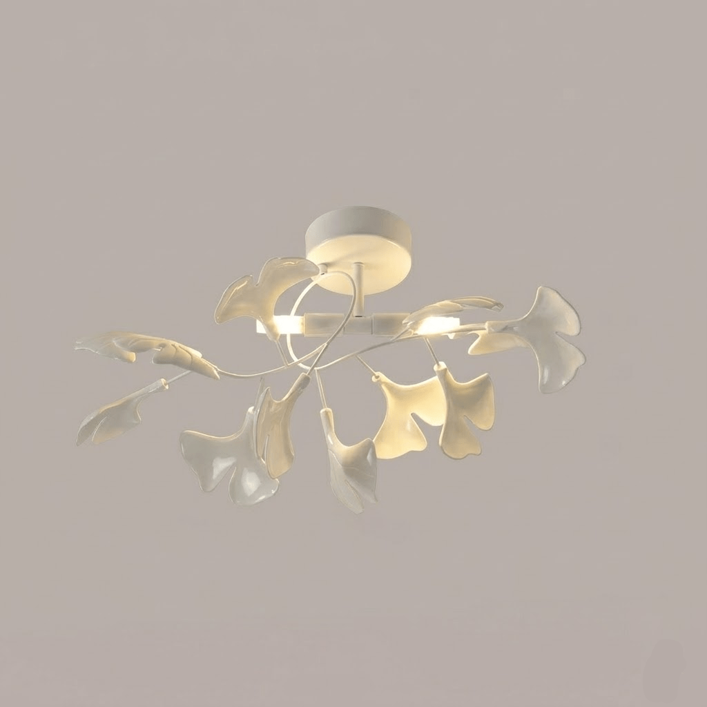 Detail of layered ceramic ginkgo leaves on the gold body
