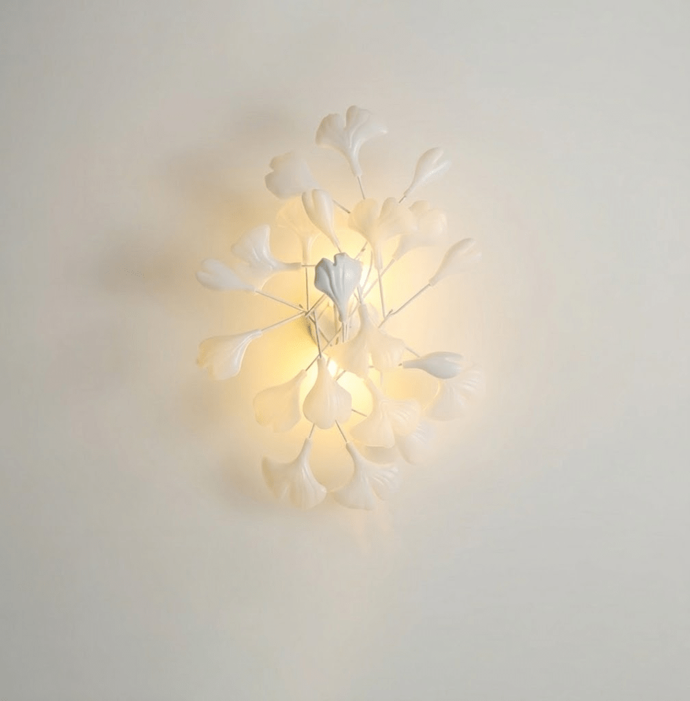 Væglampe, hvide keramiske ginkgo-blade, G9, guld- eller nikkelfinish