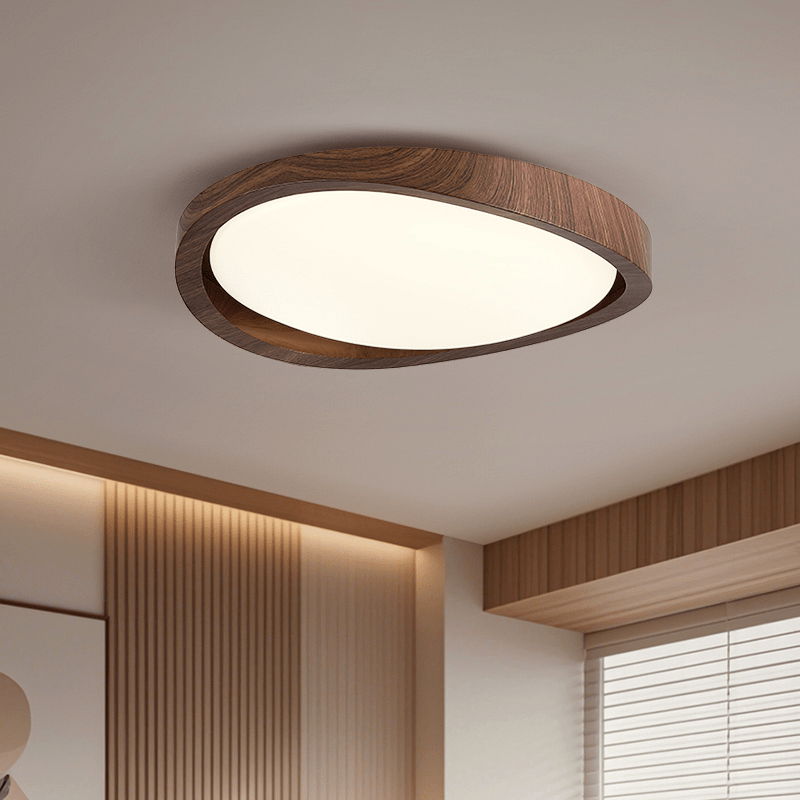 Round wooden ceiling light product view on white