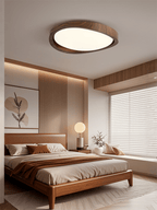Walnut flush mount ceiling light front view on white