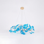 Ginkgo leaf chandelier with acrylic leaves on a slim metal frame