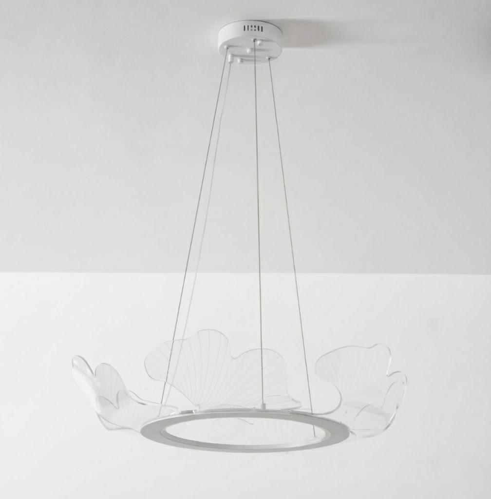 Candeeiro de teto Sea, acabamento dourado em forma de folha, acrílico transparente, LED integrado