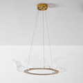 Leaf-form gold chandelier with clear acrylic layers glowing