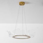 Leaf-form gold chandelier with clear acrylic layers glowing