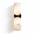 Alabaster nexus wall sconce dimensions shown against a wall