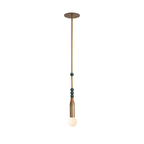 The Clérachic pendant light with green-toned marble beads along its brass drop rod, shown on a plain backdrop.