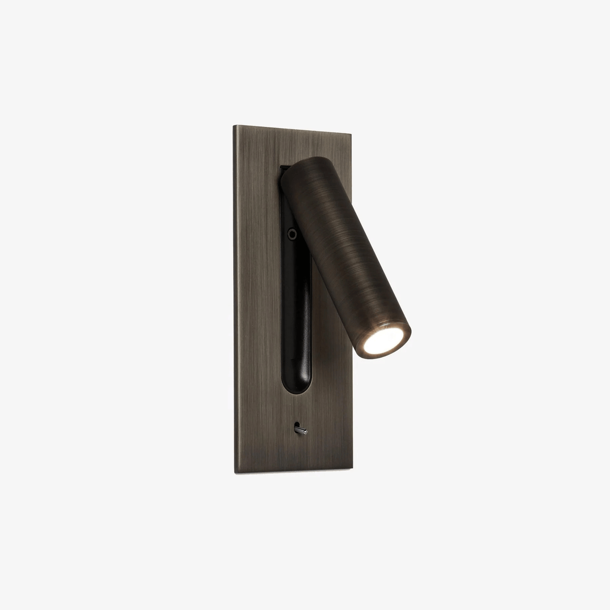 A bronze Clérachic reading light shown unlit on a plain white background, head folded down.