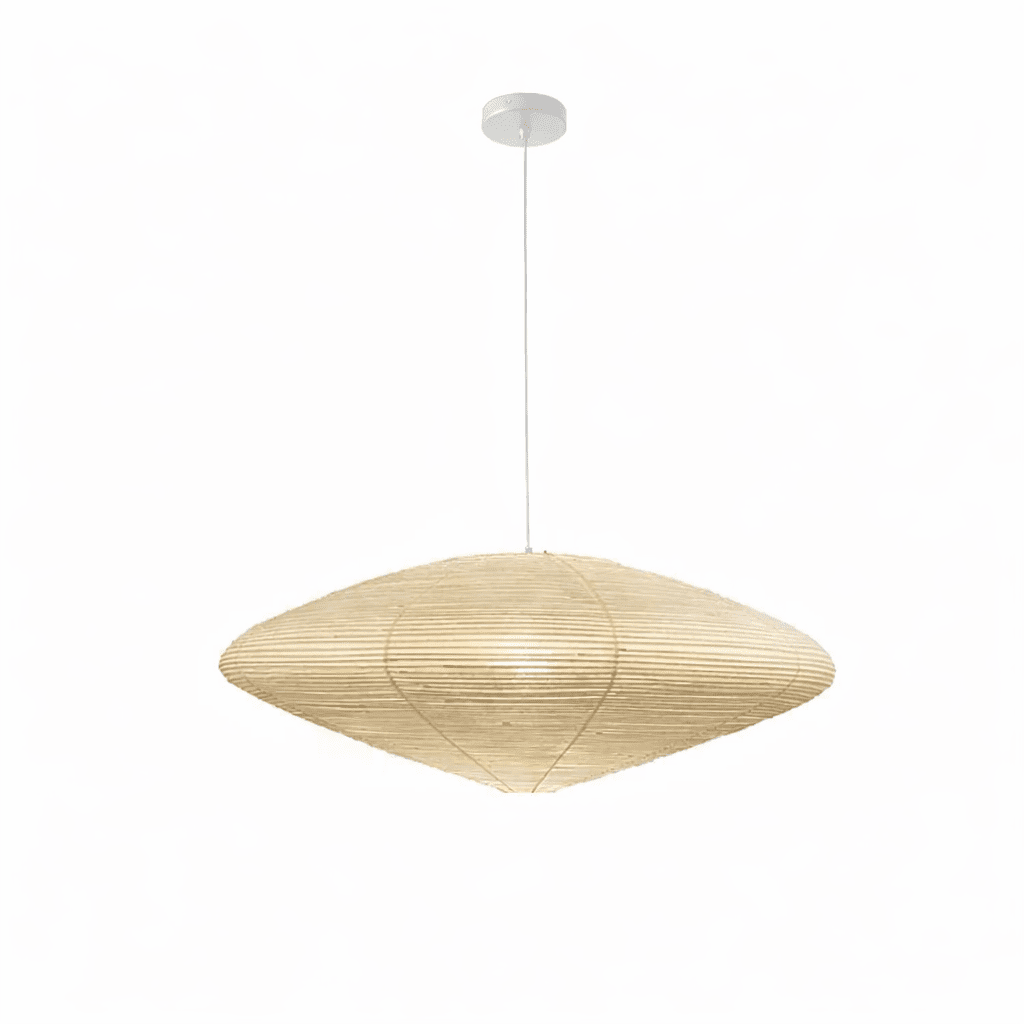 White washi paper pendant casting warm light in a room