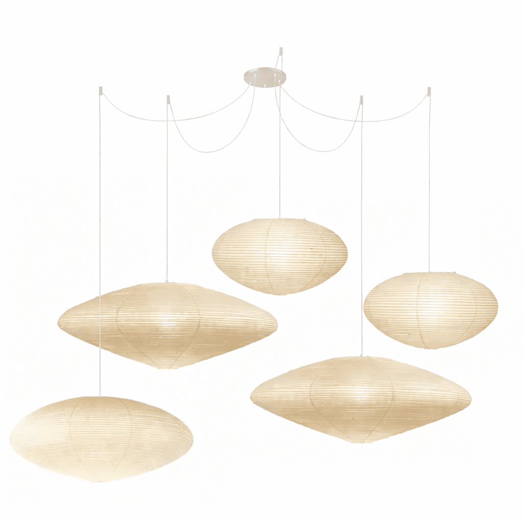 Washi paper pendant shade showing translucent paper surface
