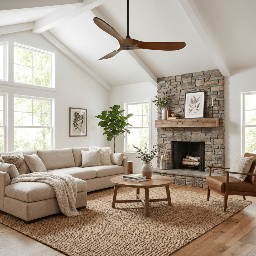 Aero Breeze ceiling fan blades shown close up in natural wood