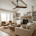 Propeller-inspired ceiling fan shown from an angled overhead view
