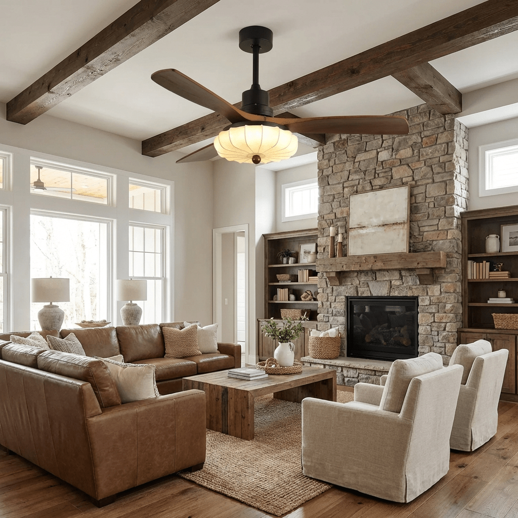 Lotus Bloom ceiling fan light angled to show shade and blades