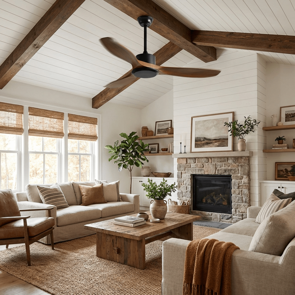 Ceiling Fan With Curved ABS Blades and Quiet DC Copper Motor, Remote, Three Sizes