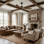 Ceiling fan in matte black mounted in an architectural room