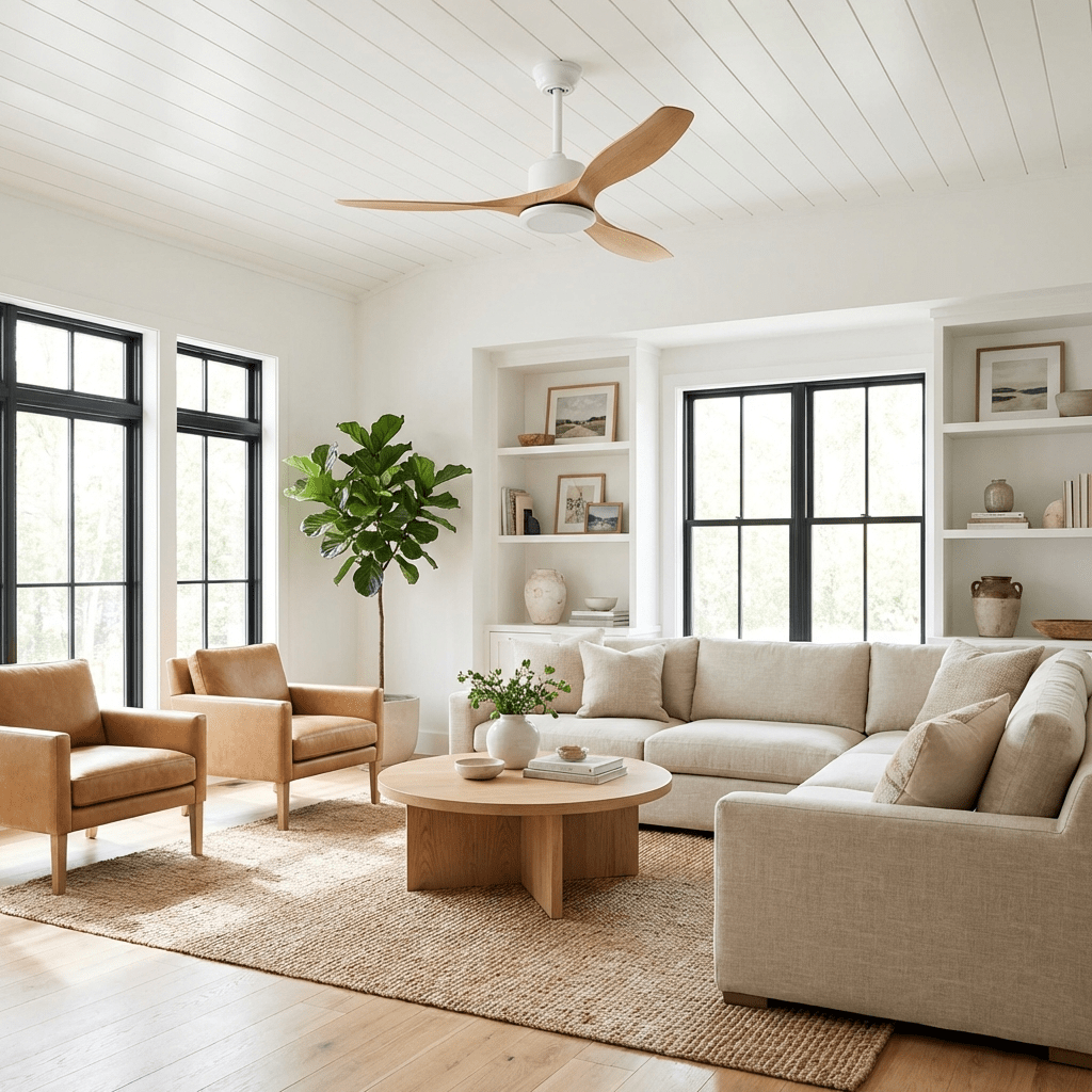 Ceiling Fan With Curved ABS Blades and Quiet DC Copper Motor, Remote, Three Sizes